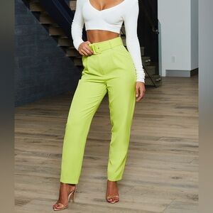 Oh Polly |Tailor To You Belted High Waisted Trousers in Lime | size 4